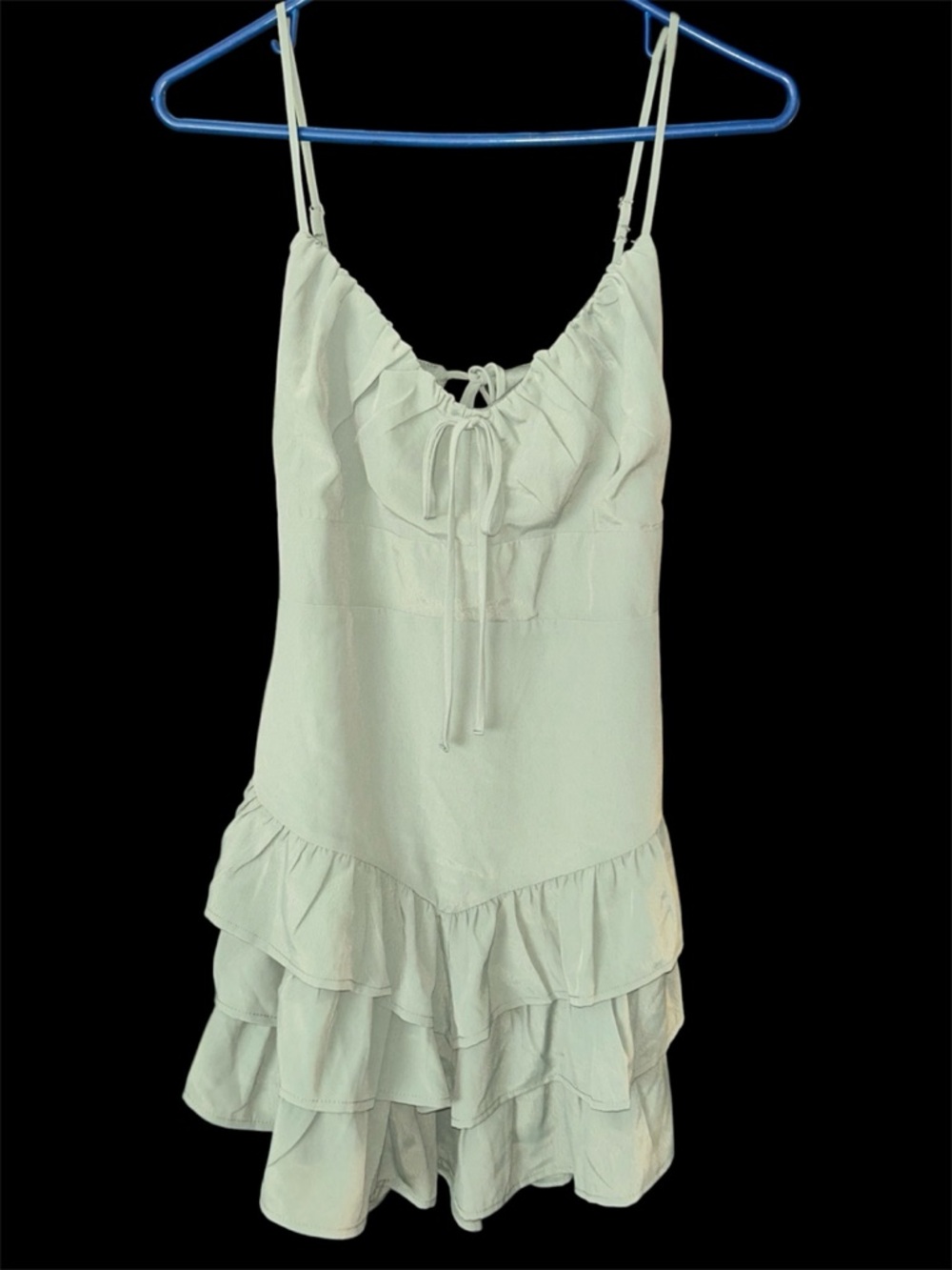 One Clothing LA Sage Green Tiered Ruffle Mini Dress Cutout Back Size Large NWOT